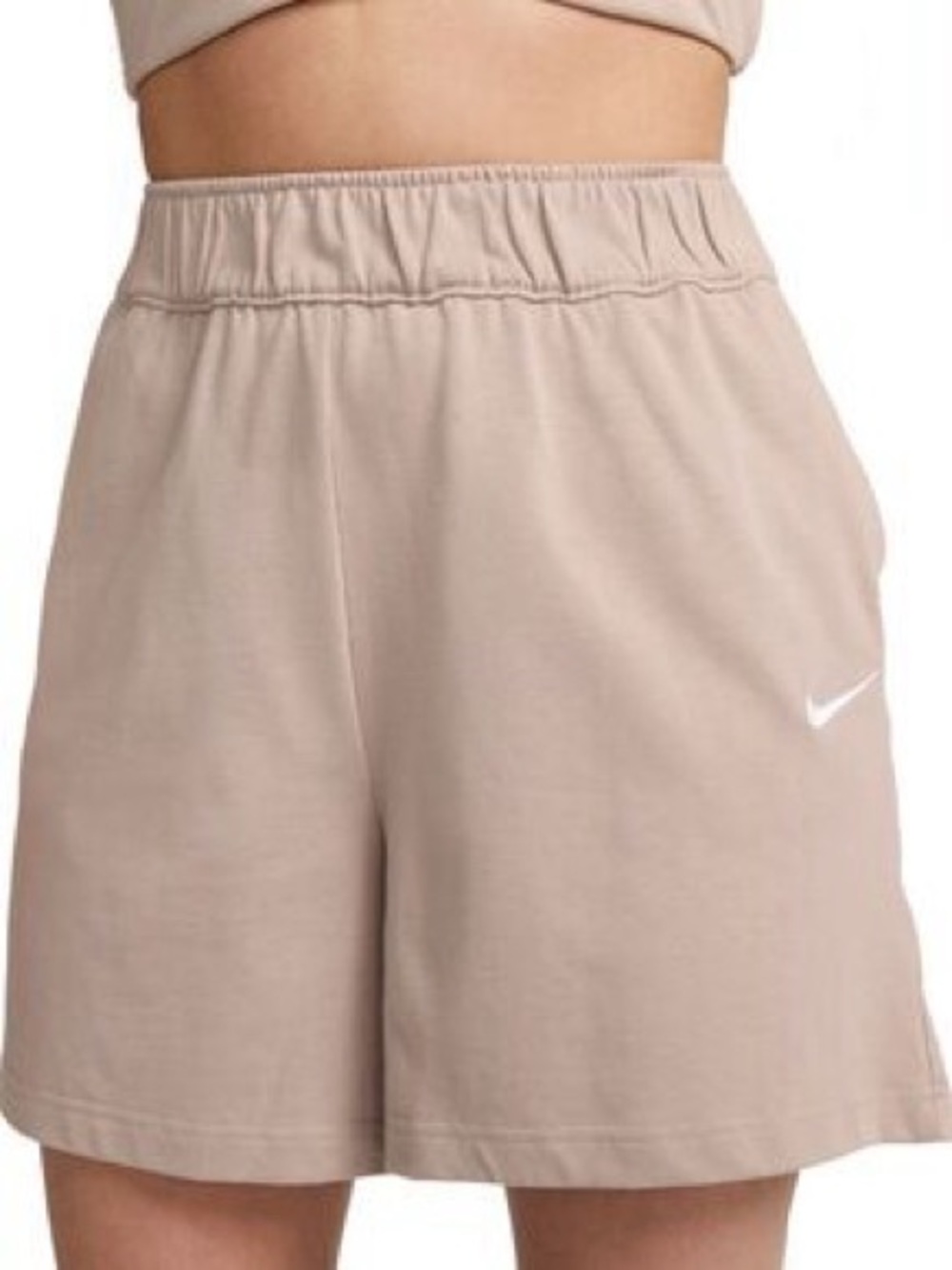 Nike Women's 100% Cotton Beige Elastic-Waist Casual Shorts